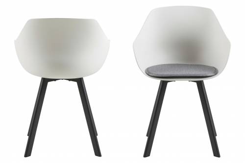 Set 2 scaune din plastic - sezut tapitat cu stofa si picioare metalice Tina Alb / Negru - l56 - 5xA53xH80 - 5 cm