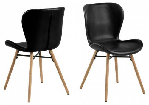 Set 2 scaune tapitate cu piele ecologica si picioare din lemn Batilda A-1 Negru / Stejar - l47xA53xH82 - 5 cm