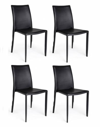 Set 4 scaune din metal - tapitate cu piele ecologica Alison Negru - l50xA42 - 5xH90 cm