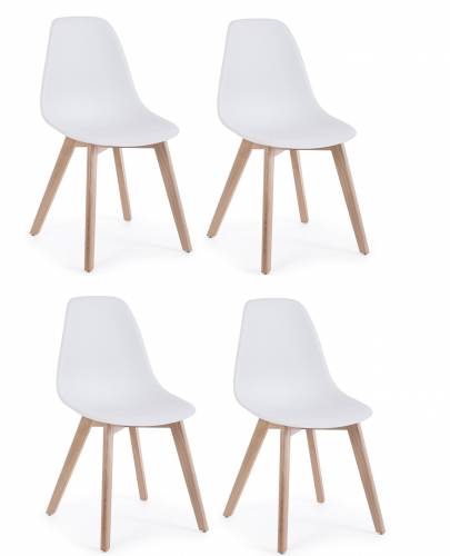 Set 4 scaune din plastic cu picioare din lemn System Alb / Natural - l51 - 5xA46 - 5xH86 cm