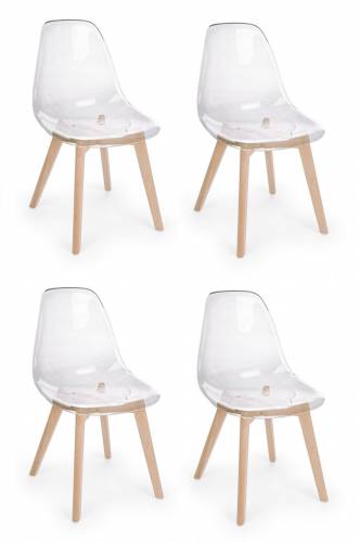 Set 4 scaune din plastic cu picioare de lemn Easy Transparent / Natural - l52xA47xH82 cm