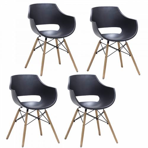 Set 4 scaune din plastic cu picioare de lemn Rockville Negru / Fag - l57xA58xH80 cm