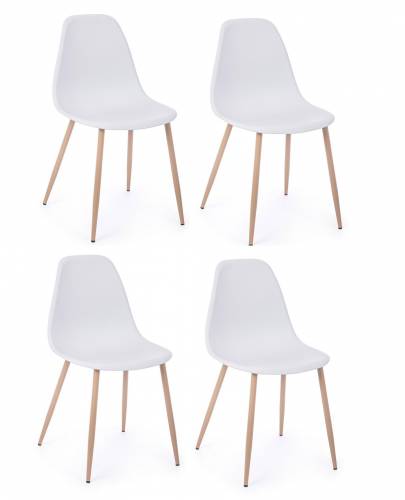 Set 4 scaune din plastic cu picioare metalice Mandy Alb / Natural - l53xA46xH82 cm