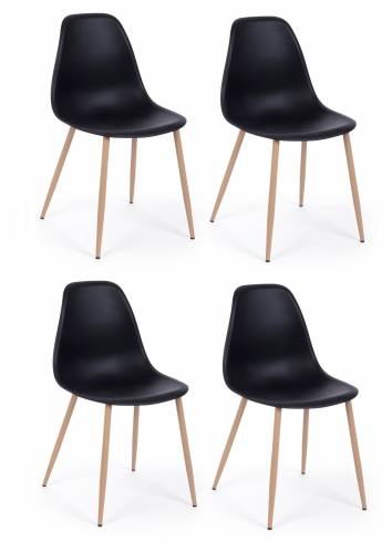 Set 4 scaune din plastic cu picioare metalice Mandy Negru / Natural - l53xA46xH82 cm