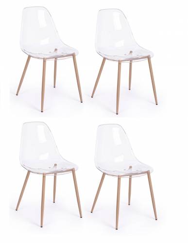 Set 4 scaune din plastic cu picioare metalice Mandy Transparent / Natural - l53xA46xH82 cm
