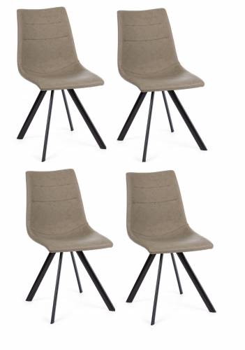 Set 4 scaune tapitate cu piele ecologica si picioare metalice Alva Grej / Negru - l45xA58xH90 cm