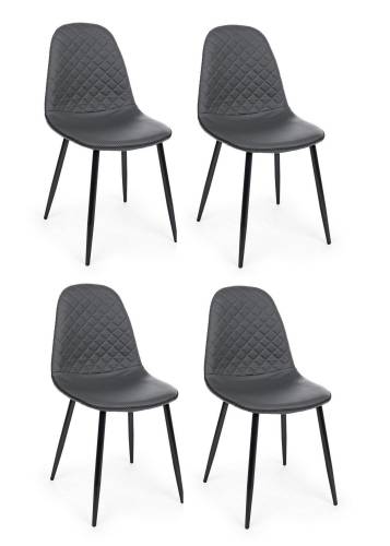 Set 4 scaune tapitate cu piele ecologica si picioare metalice Amanda Gri Inchis / Negru - l45xA54xH87 cm