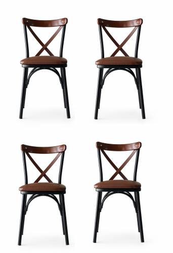 Set 4 scaune tapitate cu piele ecologica si picioare metalice - Ekol 1332 Maro / Negru - l42xA42xH84 cm