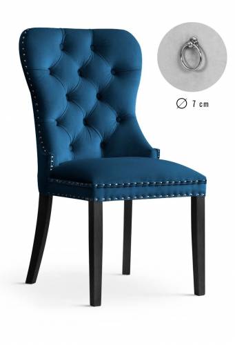 Scaun tapitat cu stofa si picioare din lemn - Madame Velvet Bleumarin / Negru - l56xA62xH98 cm