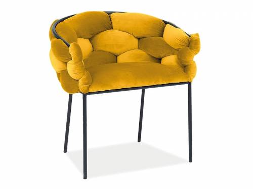 Scaun tapitat cu stofa si picioare metalice - Norwind Velvet Mustariu / Negru - l76xA40xH75 cm