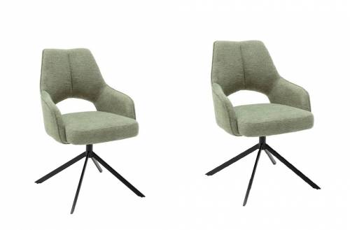 Set 2 scaune rotative tapitate cu stofa si picioare metalice - Bangor Verde Olive / Negru - l57xA66x92 cm