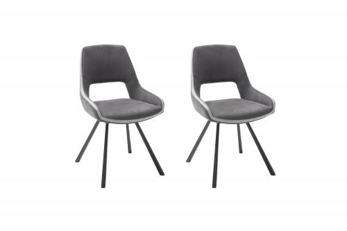 Set 2 scaune rotative tapitate cu stofa si picioare metalice - Bayoe Gri / Negru - l54xA60xH90 cm