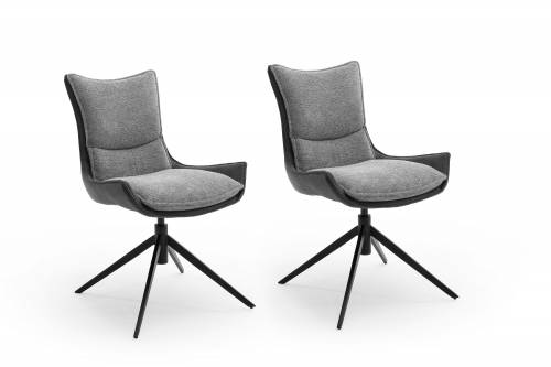 Set 2 scaune rotative tapitate cu stofa si picioare metalice - Kitami Antracit / Negru - l57xA66xH89 cm