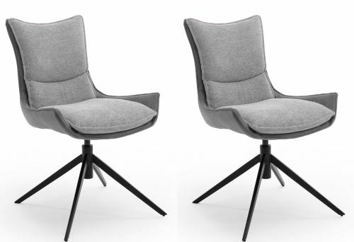 Set 2 scaune rotative tapitate cu stofa si picioare metalice - Kitami Gri / Negru - l57xA66xH89 cm