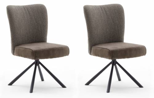Set 2 scaune rotative tapitate cu stofa si picioare metalice - Santiago A - Cappucino / Negru - l53xA64xH91 cm