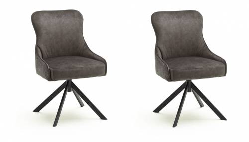 Set 2 scaune rotative tapitate cu stofa si picioare metalice - Sheffield A Oval - Cappucino / Negru - l53xA64xH88 cm