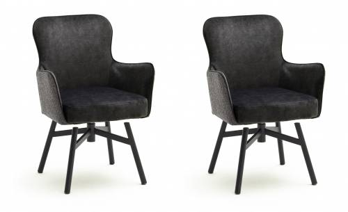 Set 2 scaune rotative tapitate cu stofa si picioare metalice - Sheffield B Round - Antracit / Negru - l62xA64xH88 cm
