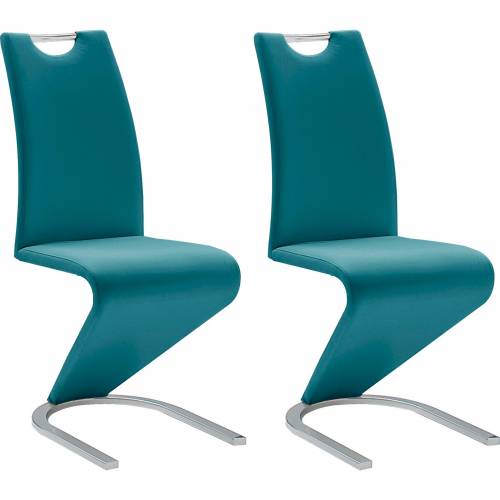 Set 2 scaune tapitate cu piele ecologica si picioare metalice - Amado Petrol / Crom - l45xA62xH102 cm