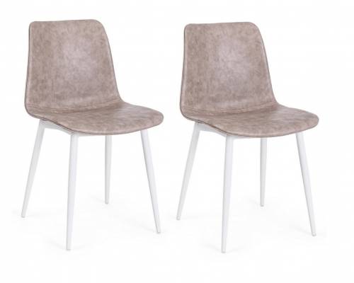 Set 2 scaune tapitate cu piele ecologica si picioare metalice Kyra Bej / Alb - l44xA50xH80 cm
