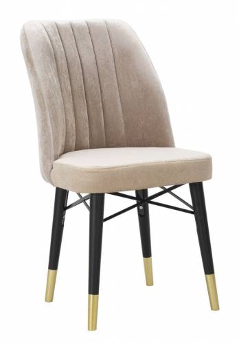 Set 2 scaune tapitate cu stofa si picioare din lemn Bella Velvet Gri / Alb / Auriu - l50xA49xH92 - 5 cm