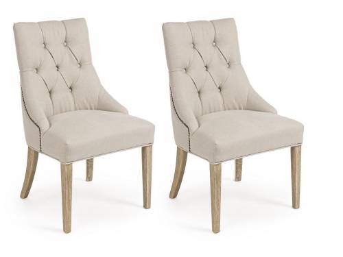 Set 2 scaune tapitate cu stofa si picioare din lemn Cally Bej / Natural - l51xA61xH90 cm