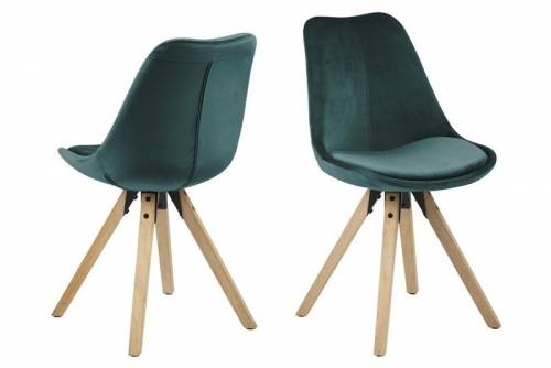 Set 2 scaune tapitate cu stofa si picioare din lemn Dima Velvet Verde Inchis / Stejar - l48 - 5xA55xH85 cm