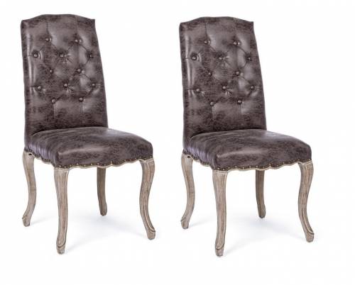 Set 2 scaune tapitate cu stofa si picioare din lemn Diva Maro Inchis / Natural - l51xA53xH99 cm