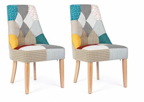 Set 2 scaune tapitate cu stofa si picioare din lemn Galatea Patch Multicolor / Natural - l51xA62xH93 cm