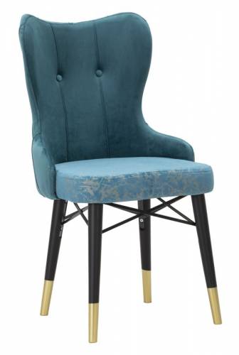 Set 2 scaune tapitate cu stofa si picioare din lemn Kelebek Velvet Teal / Negru / Auriu - l52xA60xH95 cm