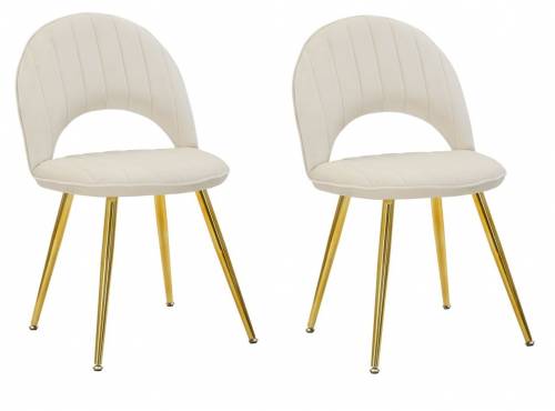 Set 2 scaune tapitate cu stofa - cu picioare din metal - Flex Velvet Crem / Auriu - l52xA48xH78 cm