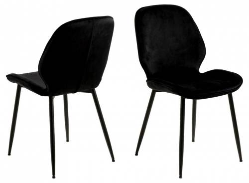 Set 2 scaune tapitate cu stofa si picioare metalice Femke Velvet Negru - l47 - 5xA57 - 5xH85 cm