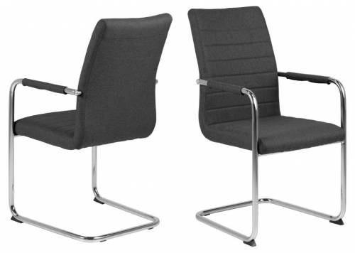 Set 2 scaune tapitate cu stofa si picioare metalice Gudrun Plus Gri inchis / Crom - l52 - 5xA63 - 5xH95 - 5 cm