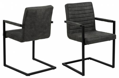 Set 2 scaune tapitate cu stofa si picioare metalice - Michelle Plus Antracit / Negru - l58xA49xH88 cm