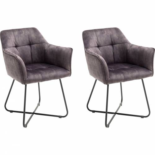 Set 2 scaune tapitate cu stofa si picioare metalice - Panama Antracit / Negru - l60xA62xH82 cm