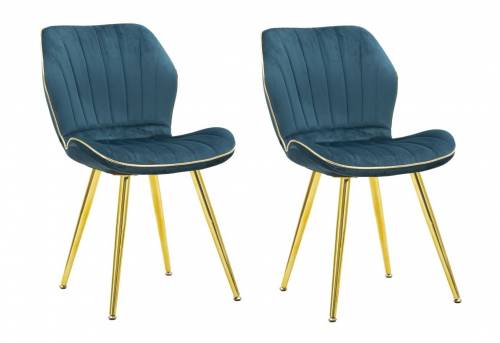 Set 2 scaune tapitate cu stofa si picioare metalice - Paris Space Velvet Teal / Auriu - l58xA46xH77 cm