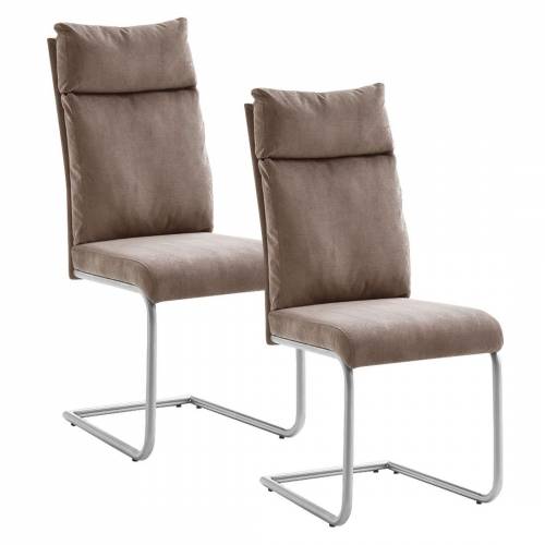 Set 2 scaune tapitate cu stofa si picioare metalice - Pia Capuccino / Crom - l45xA62xH106 cm