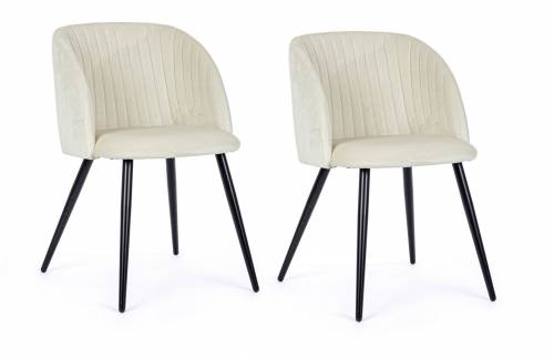 Set 2 scaune tapitate cu stofa si picioare metalice Queen Velvet Alb / Negru - l53xA57xH81 - 5 cm
