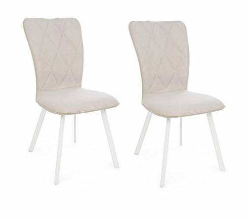 Set 2 scaune tapitate cu stofa si piele ecologica - cu picioare metalice Angelica Bej / Alb - l50xA63xH92 cm
