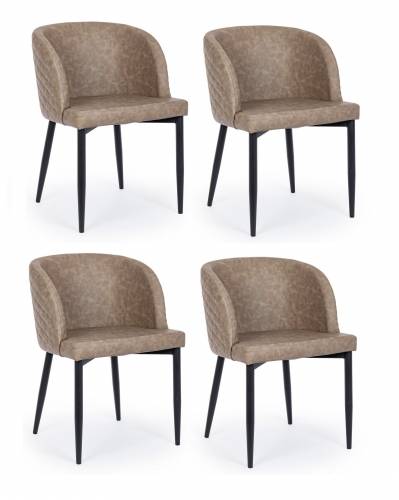 Set 4 scaune tapitate cu piele ecologica si picioare din metal Chris Grej / Negru - l54xA54xH76 cm