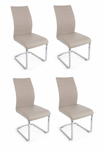 Set 4 scaune tapitate cu piele ecologica si picioare metalice Myra Capuccino / Crom - l41xA60xH98 cm