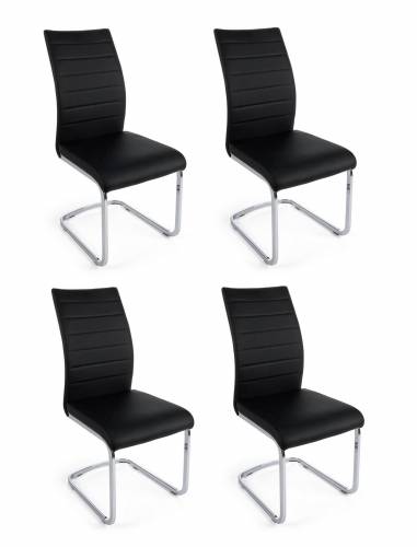 Set 4 scaune tapitate cu piele ecologica si picioare metalice Myra Negru / Crom - l41xA60xH98 cm