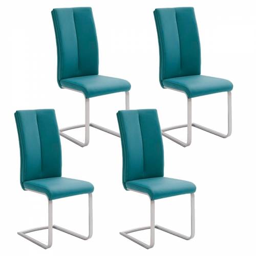 Set 4 scaune tapitate cu piele ecologica si picioare metalice - Paulo II Petrol / Crom - l42xA61xH104 cm