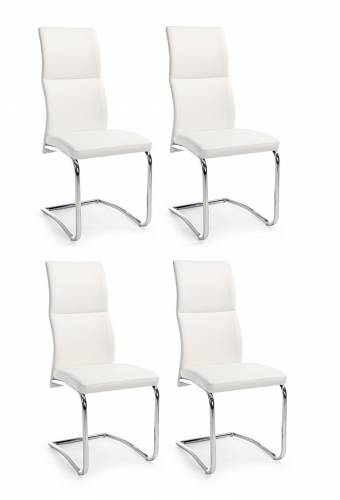 Set 4 scaune tapitate cu piele ecologica si picioare metalice - Thelma Alb / Crom - l44xA58xH104 cm