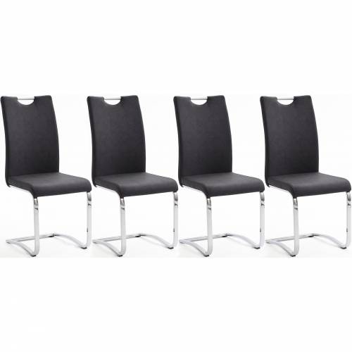 Set 4 scaune tapitate cu piele ecologica si picioare metalice - Tia Antracit / Crom - l43xA57xH100 cm