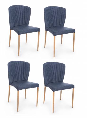 Set 4 scaune tapitate cu stofa si picioare metalice Shell Bleumarin / Natural - l62xA52xH85 cm