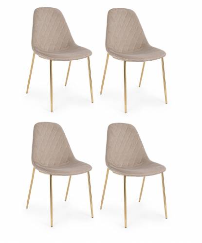 Set 4 scaune tapitate cu stofa si picioare metalice Terry Velvet Grej / Auriu - l48xA55xH85 cm