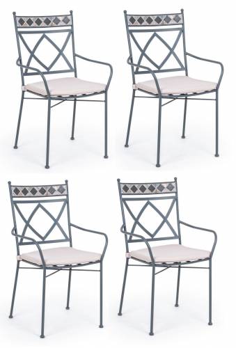 Set 4 scaune de gradina / terasa din metal cu perne detasabile - Berkley Gri - l54xA53xH94 cm