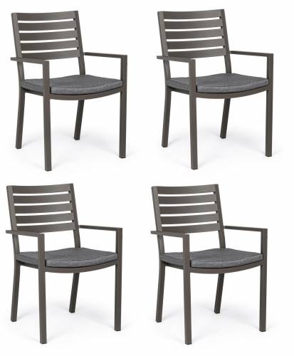 Set 4 scaune de gradina / terasa din metal cu perne detasabile - Helina Gri / Grej - l55xA56 - 5xH86 - 5 cm