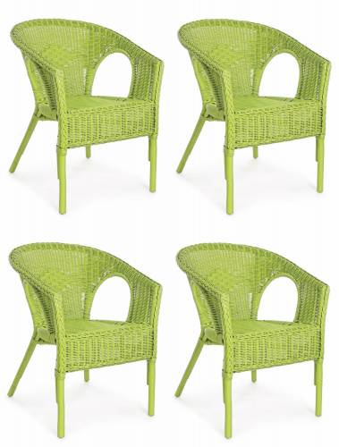 Set 4 scaune pentru gradina / terasa - din ratan si rachita - Alliss Lime - l58xA61xH74 cm