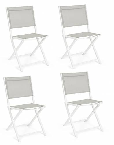 Set 4 scaune pliabile de gradina / terasa din metal si material textil Hilde Alb - l48xA55 - 5xH82 - 5 cm